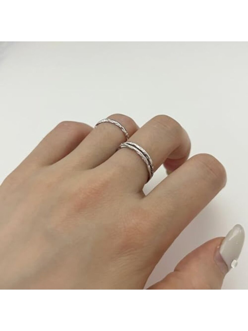 Minimalist 925 Sterling Silver Hammered Skinny Knuckle Stacking Rings Set - Picture 6 of 6